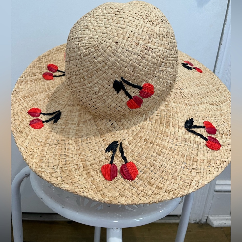 Kate Spade Tan Raffia Cherry Sun Hat Sz. OS NWT - Picture 3 of 6